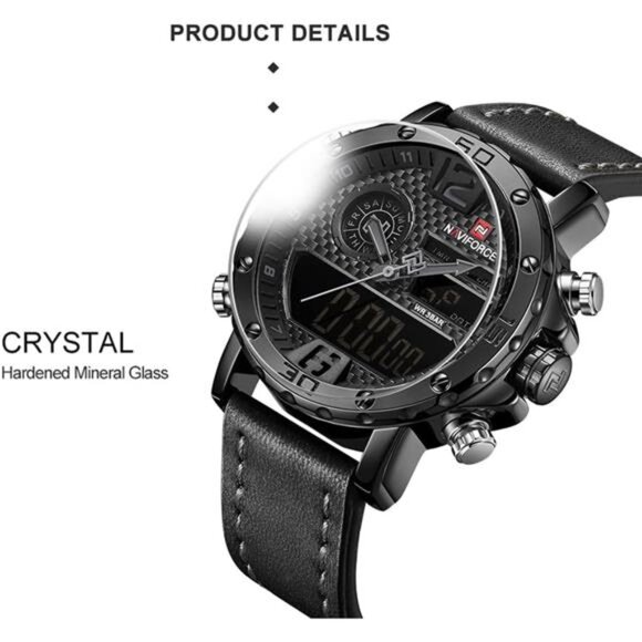 Mens Waterproof Sport Watches Leather Digital AnalogWatch Luxury Casual DualTime - Picture 4 of 7